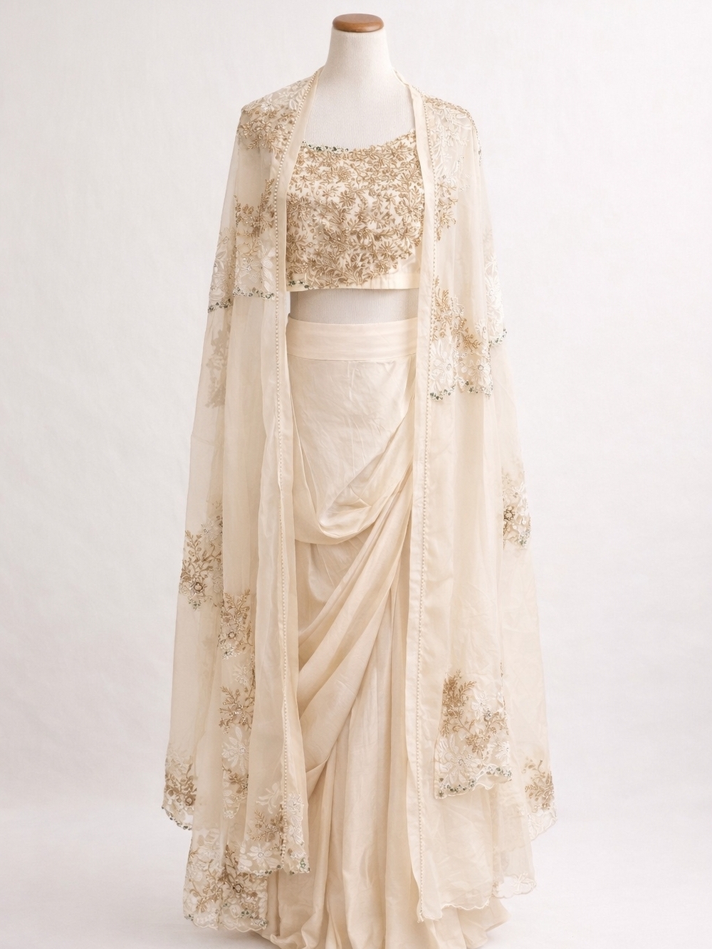 Anamika Khanna Ivory Silk Embellished Lehenga Set with Jacket - New